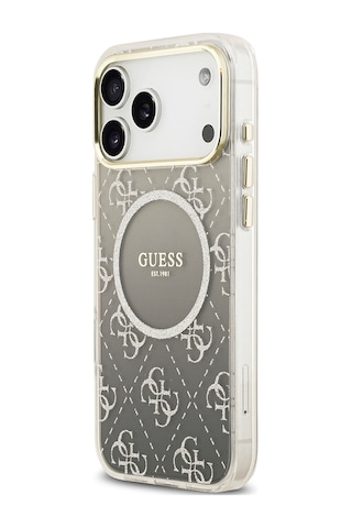 Apple Uyumlu iPhone 17 Pro Kılıf Guess Lisanslı M-safe Şarj Özellikli 4g Desenli Simli Silikon Kapak Gri Gri