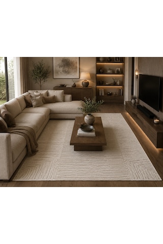 Hoom Rugs Sembol 2906 Krem Akrilik Dayanıklı Makine Halısı