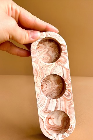 Kahverengi Mermer Desenli 3 Gözlü Beton Mumluk Minimalist Tealight Ve Dekoratif Şamdan Kahverengi