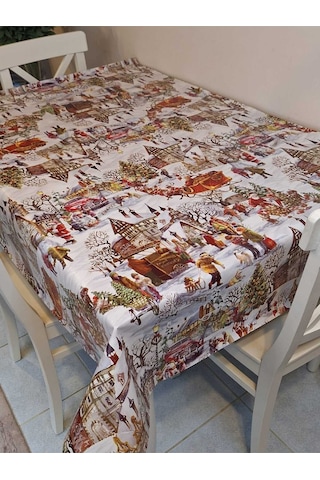 Yeni Yıl Desenli Elyaflı Pvc Masa Örtüsü Silinebilir Ve Su Geçirmez Muşamba Dkrm24b Beyaz