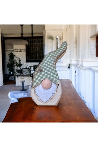 Gnome, Burnuk, Sakallı Kafadar Yeşil Pötikare Ahşap Dekor