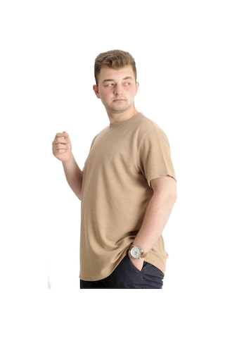 Mode Xl Büyük Beden Erkek T-Shirt Bisiklet Yaka Waffle 20033 Bej 001