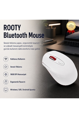 Rooty Sessiz Kablosuz Optik Mouse Çok Fonksiyonlu- Beyaz Kırmızı-1018