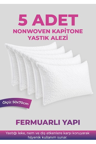 5 Adet Kapitone Yastık Alezi - Fermuarlı - 50x70cm - Nonwoven Beyaz