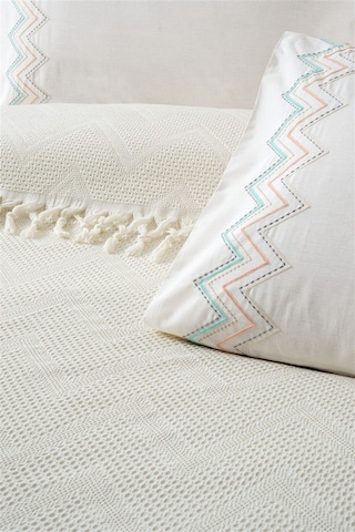 Waffle Dokuma Çift Kişilik Bağlama Saçaklı Pike Takımı-delfina-krem Krem Krem