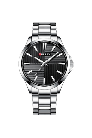 Leezsing Curren Erkek Kol Saati 3atm Su Geçirmez Kuvars Hareketli Çelik Kayışlı Beyaz Kasa Siyah Kadran Çok Renkli