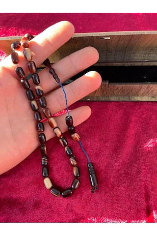 Özel Kutulu Dalgalı Kahverengi Ateş Kehribar Model Püsküllü Tesbih