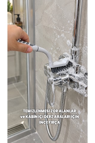 3'lü Duşakabin Temizlik Seti - Duşa Kabin Küvet Fırçası Seti - Cam, Zemin, Duvar, Musluk, Girilmesi Zor Alanlar Köpürten