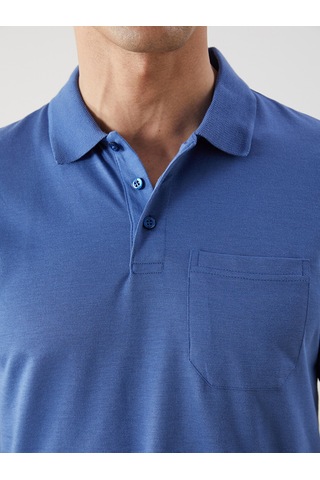 Lcwaıkıkı Classic İndigo Polo Yaka Kısa Kollu Merserize Görünümlü Erkek Tişört