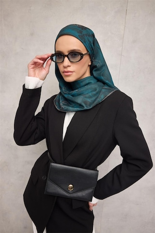 Silk Home Pamuk Polyester Soft Eşarp Yaprak Desen Petrol Mavi 90x90 Çok Renkli
