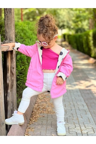 Modavals Kız Çocuk Puantiyeli Çift Taraflı Açık Krem&pembe Yağmurluk 489756231 Pembe