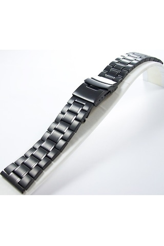 24Mm Siyah Metal Saat Kordonu Çelik Kolçak 1.Kalite Kayış Şeritli