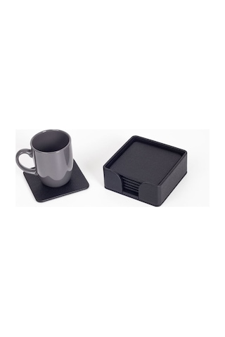 Turgut Office Deri Bardak Altlığı Seti Siyah