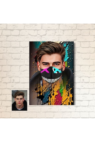 Kişiye Özel Maske Giydirilmiş Suluboya Tasarım Poster 4863