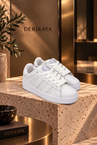 Derikaya Kadın Beyaz Bağcıklı Düz Taban Günlük Sneaker Spor Ayakkabı