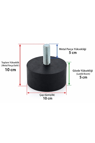 M16 X 100 Mm Kauçuk Titreşim Takozu, Sarsıntı Engelleyici Sönümleyici Ayak 2 Adet Somun