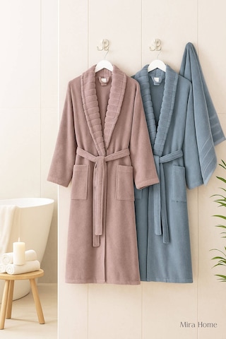 4 Parça Soft Elegance Banyo Aile Bornoz Seti %100 Pamuklu Mavi