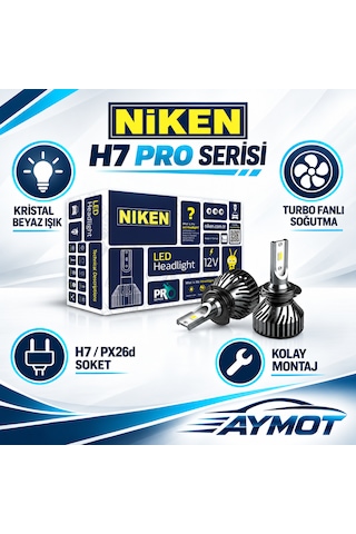 Niken H7 Pro Serisi Led Xenon Far Ampulü 6500k Güçlü Beyaz Işık -