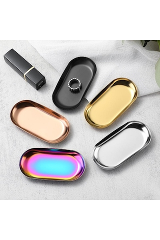 Paslanmaz Çelik Manikür Takı Saklama Tepsisi Metal Kozmetik Saklama Oval Pasta Meyve Tatlı Tepsisi Atıştırmalık Tabağı Mutfak Düzenleyici Altın