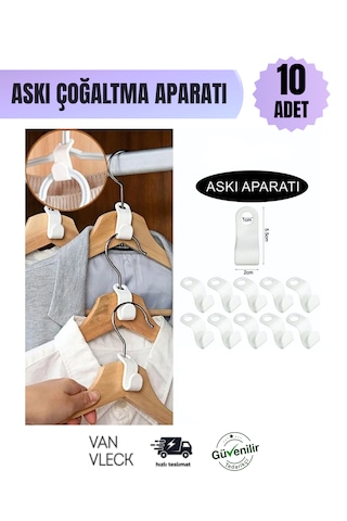 Askı Çoğaltma Aparatı 10 Adet Dolap İçi Askı Uzatma, Elbise Şal Pantolon Düzenleyici Beyaz