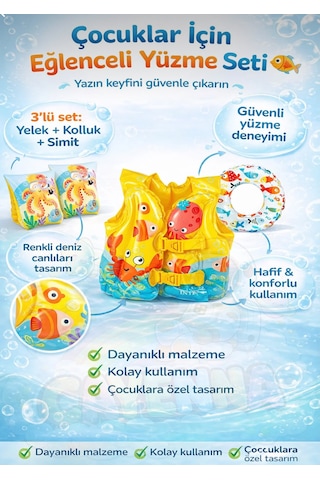 Havuz Ve Deniz Çocuk Yüzme Öğrenme, Deniz Kolluk, Havuz Simit Ve Can Yeleği Çocuk Yüzme Set