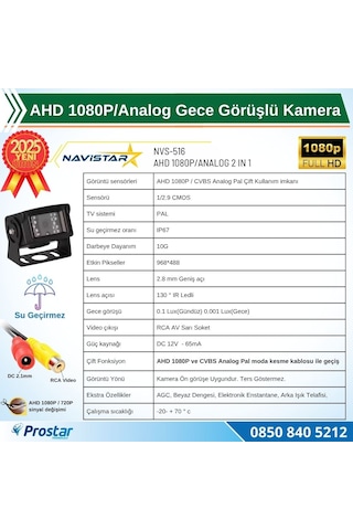 Ahd 1080p/720p Büyük Gece Görüşlü Rca Av Soketli Kamyon Tır Otobüs Kamerası