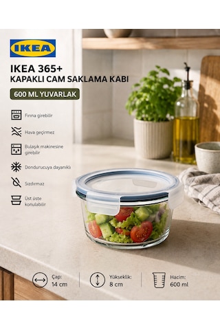 Trev Saklama Kabı Cam 600 Ml Yuvarlak Vakumlu Sızdırmaz Hava Geçirmez Plastik Kapaklı Şeffaf Gıda Saklama Kabı