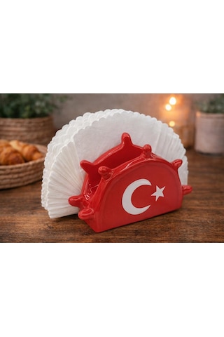 Seramik Peçetelik 7,5 Cm Dekoratif Masa Üstü Peçete Tutucu, Şık Sunum Kırmızı