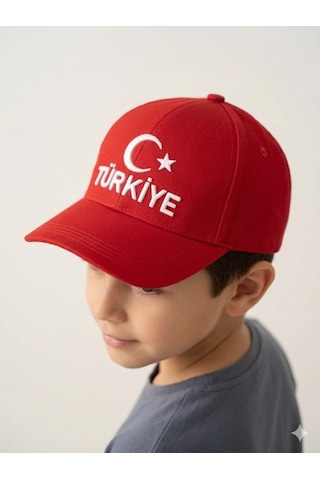 Benitto Kids Kitti 9-15 Yaş Ay Yıldız Ve Türkiye Nakışlı Çocuk Kep Şapka Kırmızı