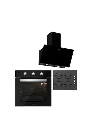 Silverline BO6503B01 - CS5343B01 - 3457 Soho 60 Siyah Cam Ankastre Set