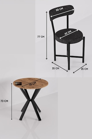 Mutfak Masası 70 Çap Yuvarlak 2 Sandalyeli Atlantik Masa Takımı Modern Set Bahçe Balkon Cafe Teddy Antrasit