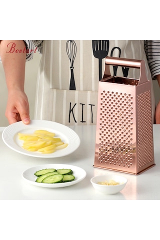 Symbee Ev Mutfak İçin Çelik Dört Yönlü Zeytinyağlı Sebze Dilimleyici - Salatalık, Patates, Sarımsak Dilimleme Aleti A199 Pembe Altın Diğer