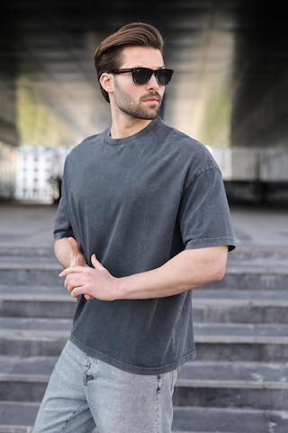 Madmext Siyah %100 Pamuklu Oversize Erkek Tişört E7178 Siyah
