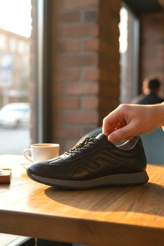 Enoch Hakiki Deri Siyah Detaylı Erkek Sneaker Ortopedik Taban Siyah
