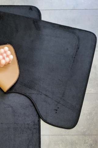 Ultrasoft Düz Siyah 2'li Banyo Halısı Paspası Seti Kaymaz Taban M Siyah