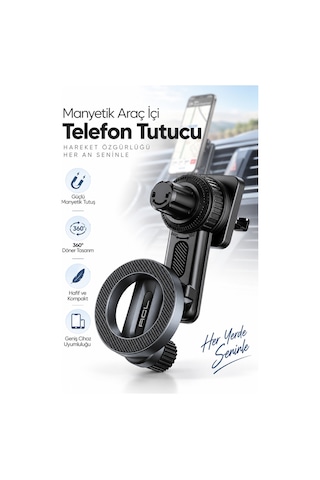 Acl T-116 Magsafe Manyetik Araç İçi Telefon Tutucu 360 Ayarlanabilir Kancalı Havalandırma Telefon Siyah