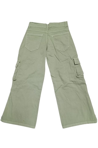 Kız Çocuk Kargo Cep Detaylı Paçası Yırtmaçlı Su Yeşili Pantolon Su Yeşili