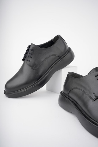 Muggo Smith Garantili Günlük Klasik Hakiki Deri Casual Rahat Ortopedik Kalın Taban Erkek Ayakkabı Siyah