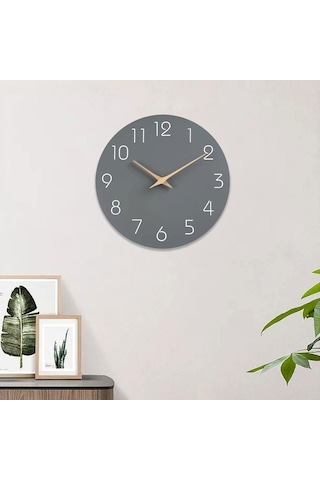 Homyl Arap Rakamları İle 12 Inç Duvara Asılan Saat Gri
