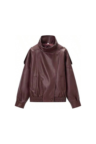 Laleli Butik Viral Oversize Kadın Deri Ceket Yüksek Yaka Siyah Urban Style Kadın Deri Ceket Bordo&burgundyy Bordo&Burgundyy
