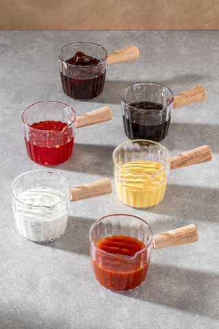 6'lı Ahşap Saplı Akrilik Sosluk 80 Ml Çok Renkli