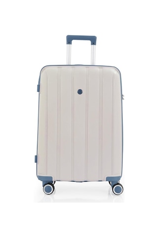 Mçs Bavul Orta Ve Kabin 2li Set Kırılmaz Silikon Valiz V305 Kemik/skyblue Kemik