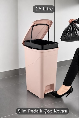 Omnipazar Srl-3029 Slim Pedallı Plastik Çöp Kovası İç Kovalı 25 Litre Pembe