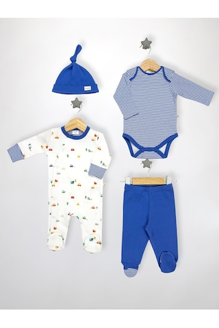 Sezgibaby Kale 4'lü Erkek Bebek Tulum Çoklu Set Mavi
