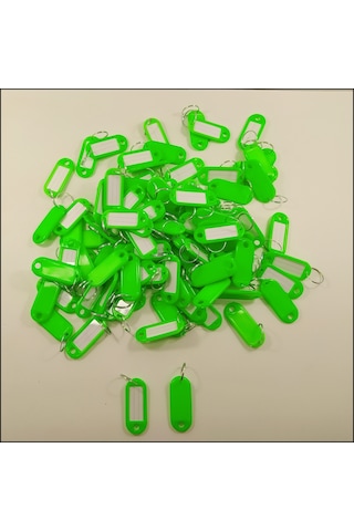 Kimlik Plastik Etiket Anahtarlık 100 Adet Yeşil Renk