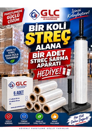 6 Adet 1 Koli 17 Mikron 300 Mt Palet Streç Film Alımına 1 Adet Streç Sarma Aparatı Hediye Antrasit