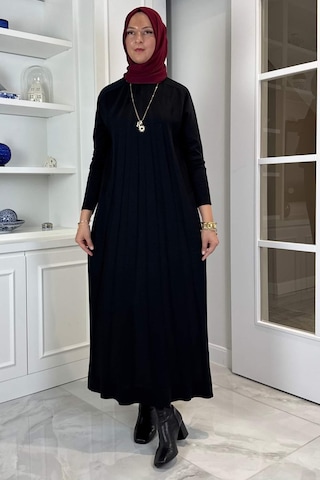 Rabia Şamlı Beyza Fitilli Triko Elbise Siyah Normal