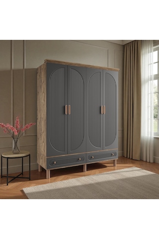 Comiet Sally 4 Kapaklı Çekmeceli Mdf Gardırop Antrasit