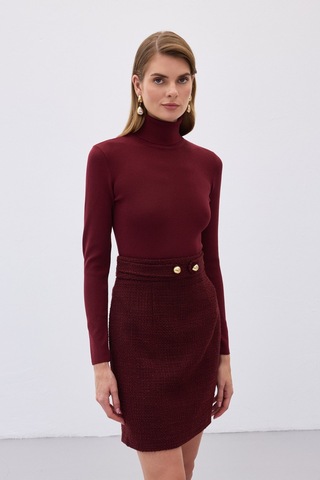 Sateen Tam Balıkçı Triko - Bordo-136504 Bordo