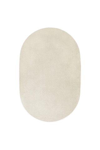Krem Fluffy Oval Post Peluş Halı Antibakteriyel Kaymaz Taban